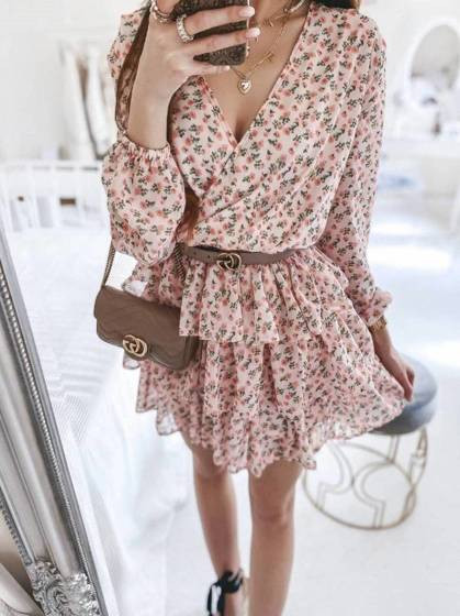 Różowa sukienka mini w drobne kwiaty La Perla