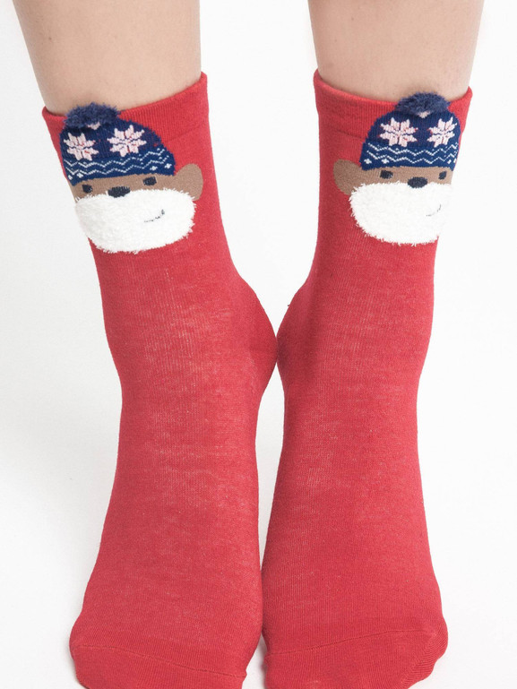 Skarpetki z aplikacją małpka w czapeczce w gwiazdki czerwone