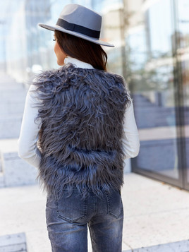 Antracytowa kamizelka z długim włosem Och Bella