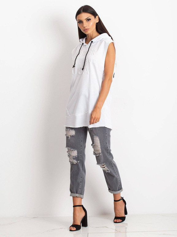 Bluza bez rękawów z napisami biała