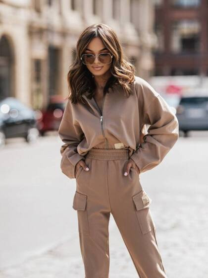 Beżowa kurtka luźna na zamek Cocomore