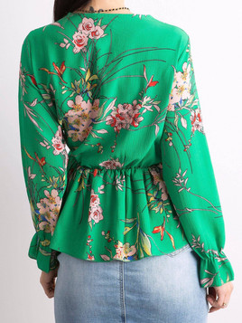 Zielona bluzka z kwiatowej krepy wiązana z przodu 