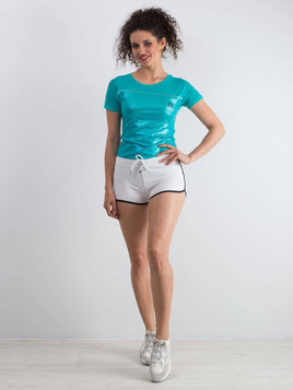 Szorty z lamówką i nadrukiem tekstowym białe