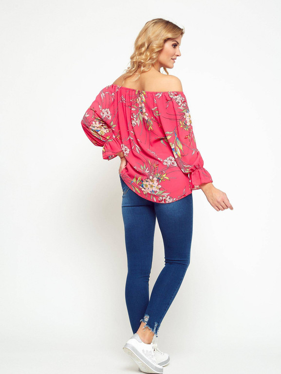 Bluzka z krepy z kwiatowym nadrukiem różowa
