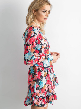 Sukienka kwiatowa z krepy czerwona