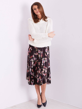 Spódnica welurowa zdobiona nadrukiem w kwiaty czarna