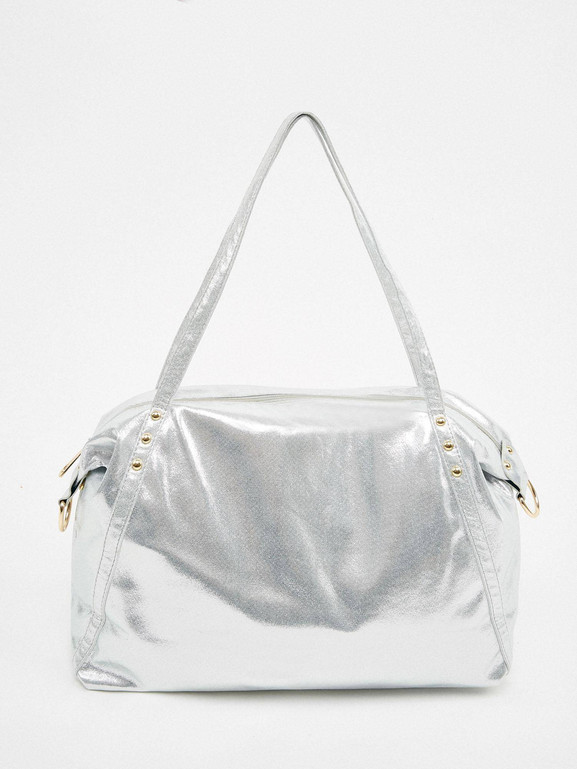 Torba zdobiona nitami srebrna