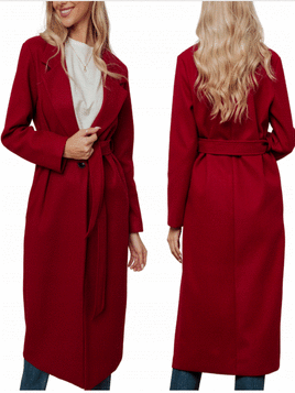 Bordowy klasyczny długi płaszcz wiązany Och Bella