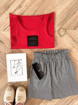 Czerwony top prążkowany na ramiączkach Cocomore