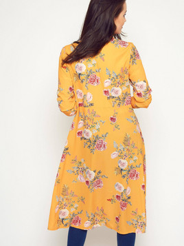Sukienka kwiatowa ukośnie rozpinana żółta