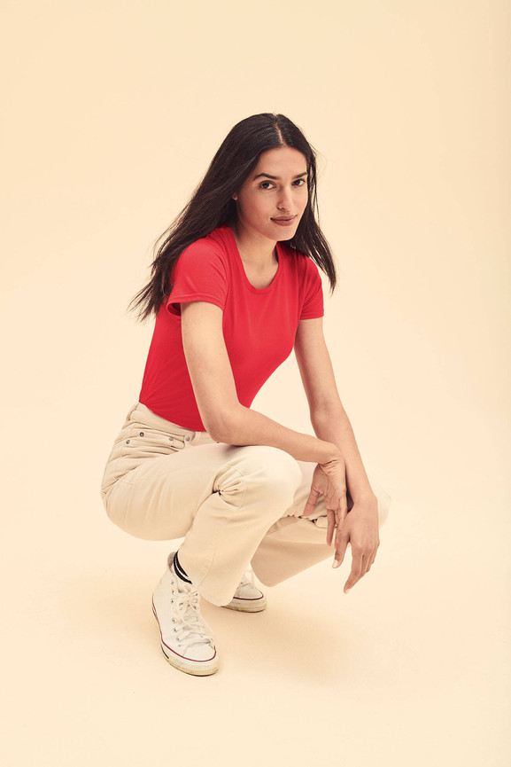 Czerwona koszulka damska Iconic z czesanej bawełny Fruit of the Loom