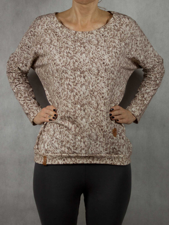 Biało-brązowa bluzka sweterkowy nadruk Mi...Mi