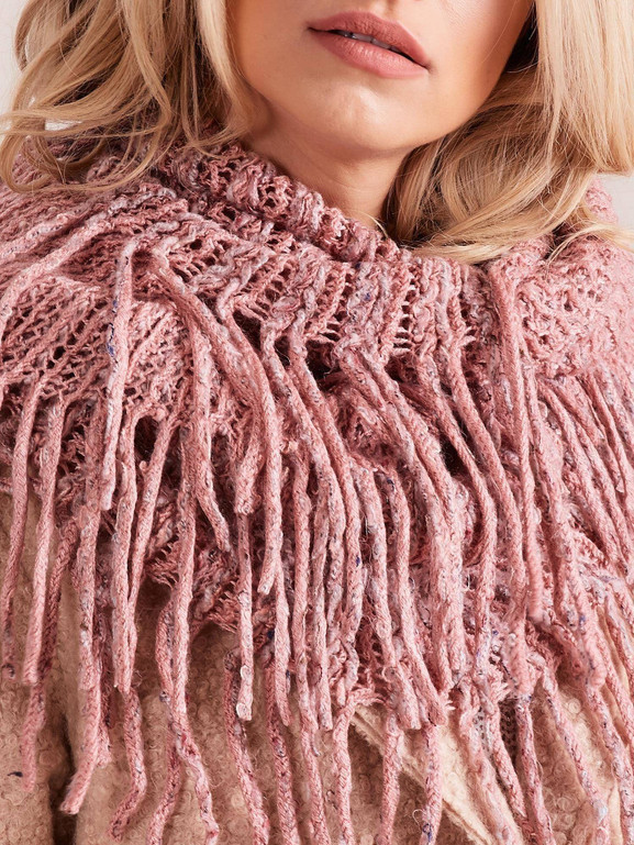 Komin ażurowy z frędzlami różowy