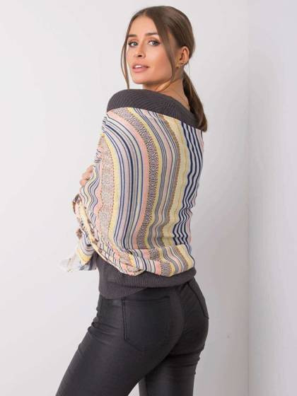 Szalik zdobiony nadrukiem kolorowych paseczków żółto brązowy