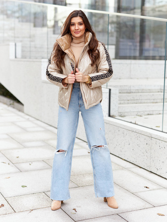 Beżowa kurtka pikowana ozdobna taśma Cocomore