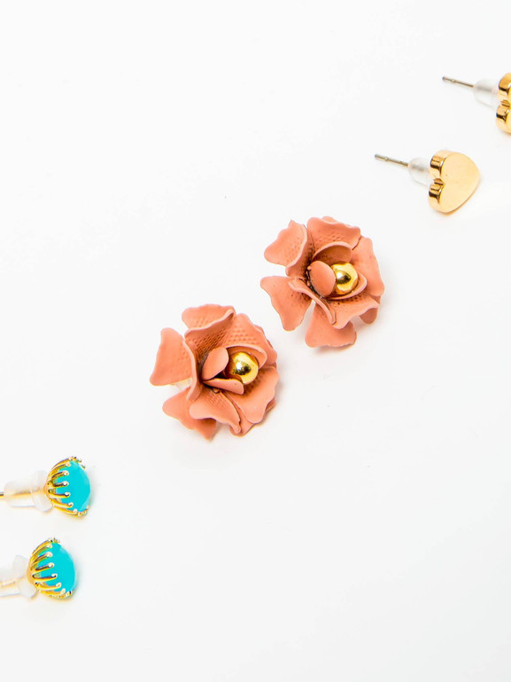 Kolczyki 3-pak kwiatek, serduszko