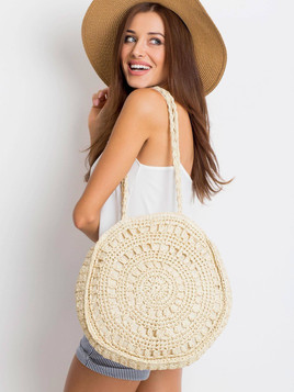 Beżowa torba pleciona z naturalnego materiału Yups