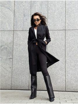 Czarny klasyczny długi płaszcz wiązany Och Bella