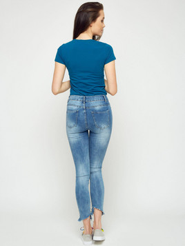 Jeansy zdobione przetarciami i perełkami niebieskie