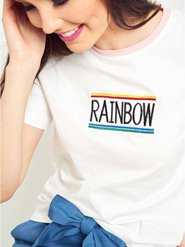 Biały t-shirt Rainbow z ozdobnymi taśmami przy rękawach 