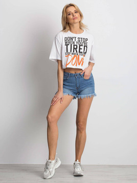 T-shirt cropped z nadrukiem biały