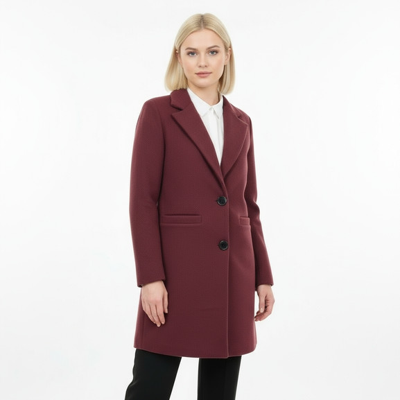 Bordowy klasyczny płaszcz w prążek Yups