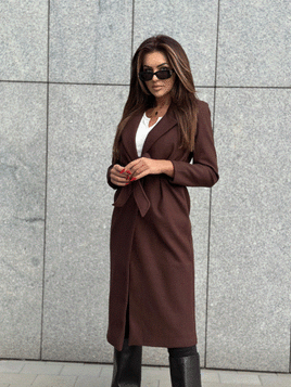 Czekoladowy klasyczny długi płaszcz wiązany Och Bella