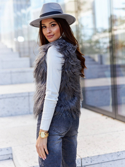 Antracytowa kamizelka z długim włosem Och Bella