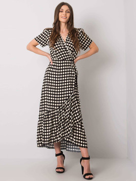 Czarna sukienka maxi groszki kopertowy dekolt Yups