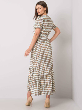 Beżowa sukienka maxi groszki kopertowy dekolt Yups