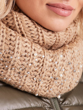 Komin z cyrkoniami i perełkami jasnobrązowy