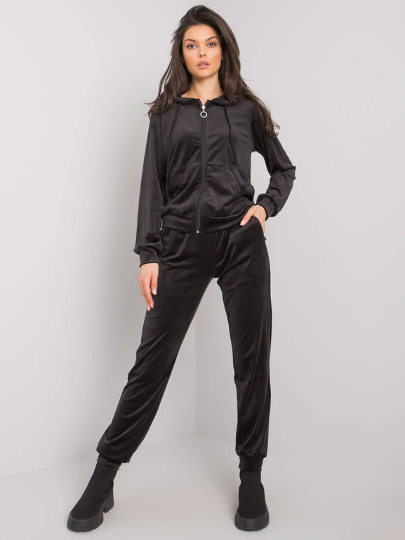 Czarna bluza z kapturem kangurka z weluru Yups