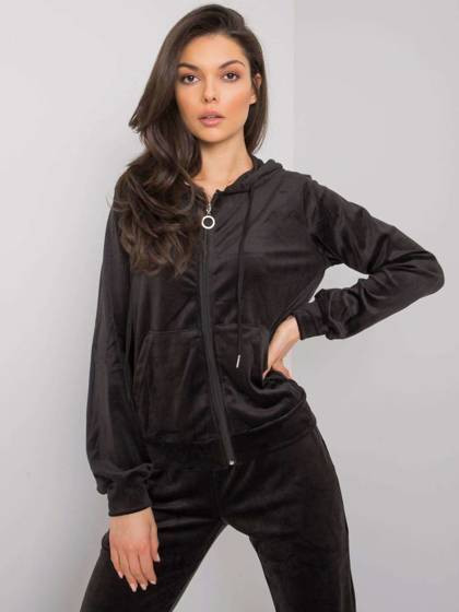 Czarna bluza z kapturem kangurka z weluru Yups