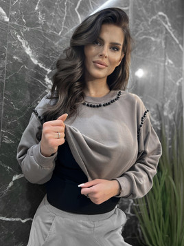 Brązowa bluza zdobiona koralikami By o la la