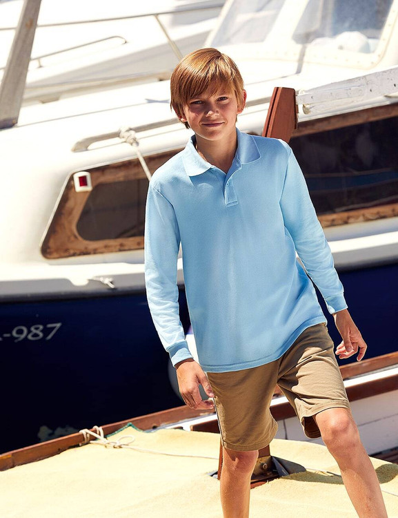 Błękitna koszulka dziecięca polo z długimi rękawami Fruit of the Loom