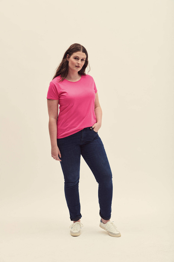 Różowa koszulka damska Iconic z czesanej bawełny Fruit of the Loom
