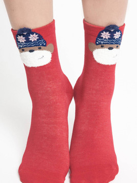 Skarpetki z aplikacją małpka w czapeczce w gwiazdki czerwone