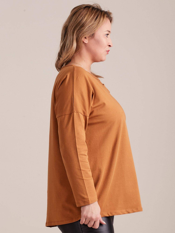 Bluzka z przplatanym dekoltem brązowa