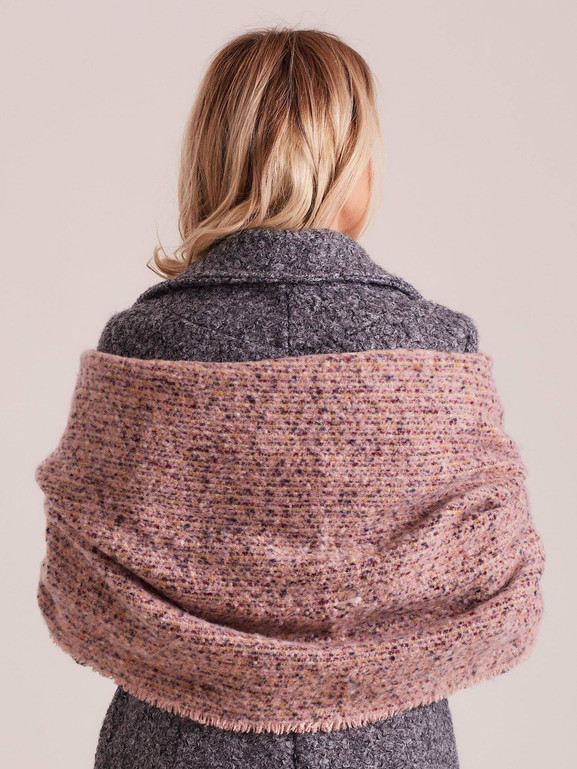 Szalik melange z frędzlami różowy