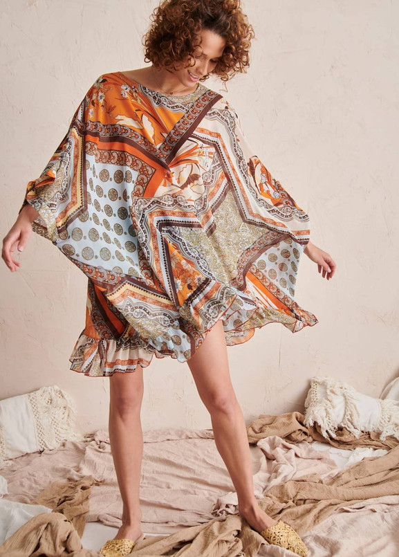 Wielobarwna tunika z falbankami Blue Shadow