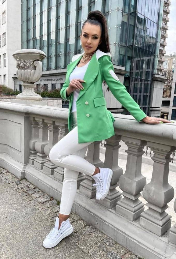 Zielony żakiet z kapturem dwurzędowy Cocomore