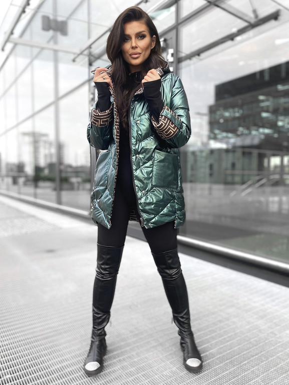 Zielona kurtka z kapturem wysoka stójka Yups