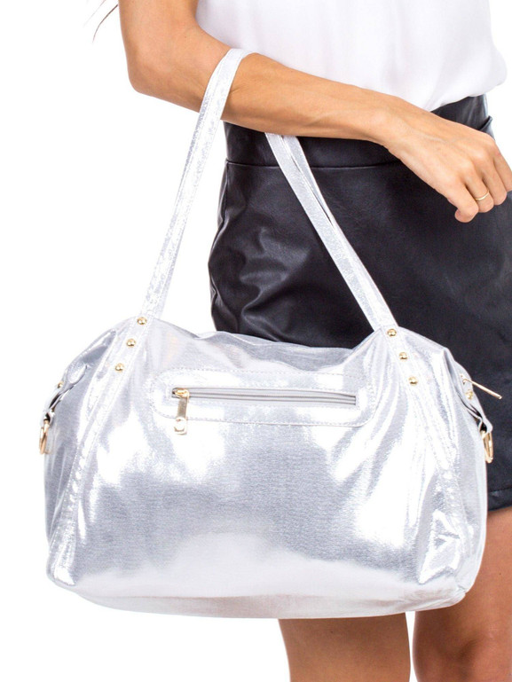 Torba zdobiona nitami srebrna