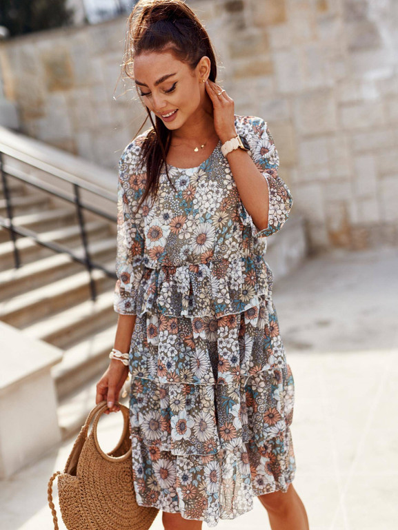 Khaki sukienka dekolt serek falbany Yups