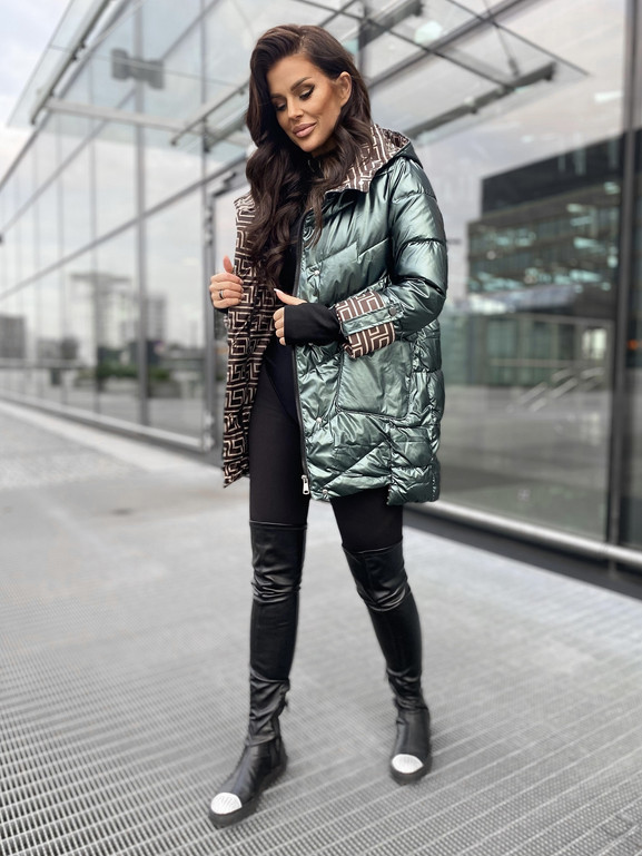 Zielona kurtka z kapturem wysoka stójka Yups