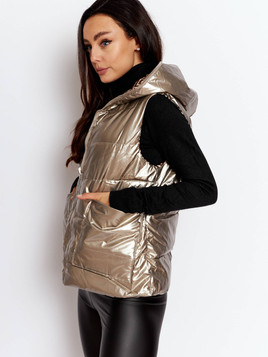 Beżowa kamizelka dwustronna z kapturem Yups