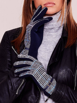 Rękawiczki dotykowe w kratkę granatowe