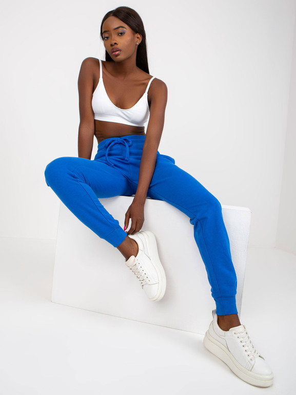 Kobaltowe klasyczne spodnie dresowe basic wiązane