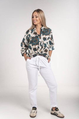 Morska koszula z printem w kwiaty