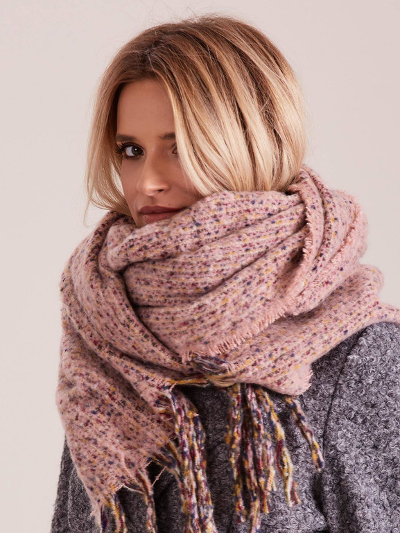 Szalik melange z frędzlami różowy